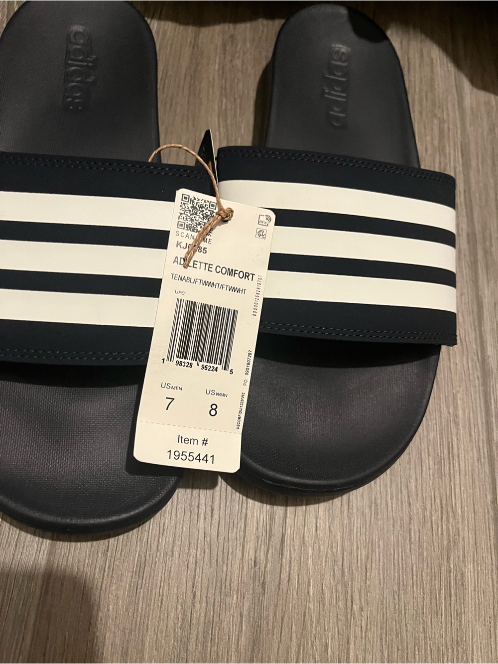 Women adidas Navy Slide Sandals with White Stripes - Picture 5 of 5